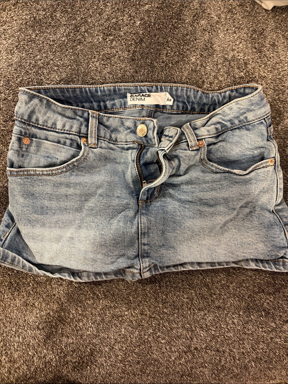 Garage Light Blue Denim Mini Skirt with Built in Lining